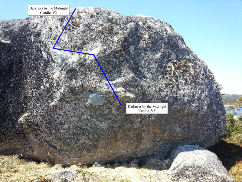 Topo for "Darkness by the Midnight Candle" on the "Un-Fair Boulder".