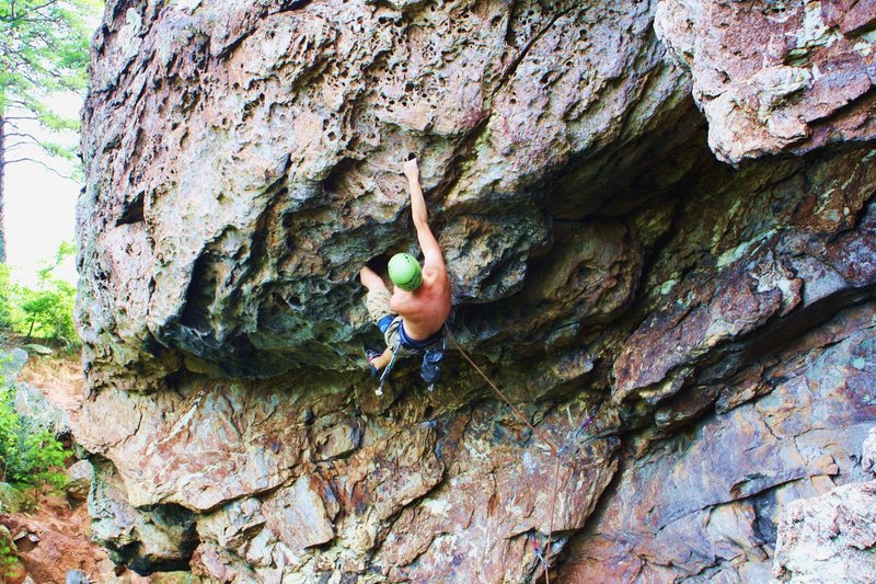 The Fortress<br>
<br>
Gumbies Go Home (5.10) trad<br>
<br>
Crowders Mountain State Park, North Carolina