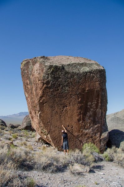 Unfortunately not OK to climb on.   Please don't.  Petroglyphs on this boulder.  Tempting yes, because that line looks incredible!!!  But we must all resist it's call.  