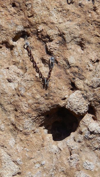 P1 anchor. The route is much nicer when done as one long pitch, to the summit, skipping this anchor.