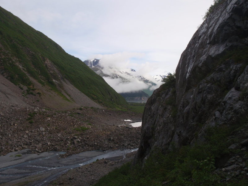 The view up valley from the Byron Glacier Wall<br>

