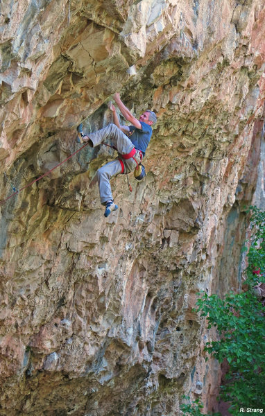 Ed enjoying another onsight, Hand Me the Canteen, Boy (5.12d).