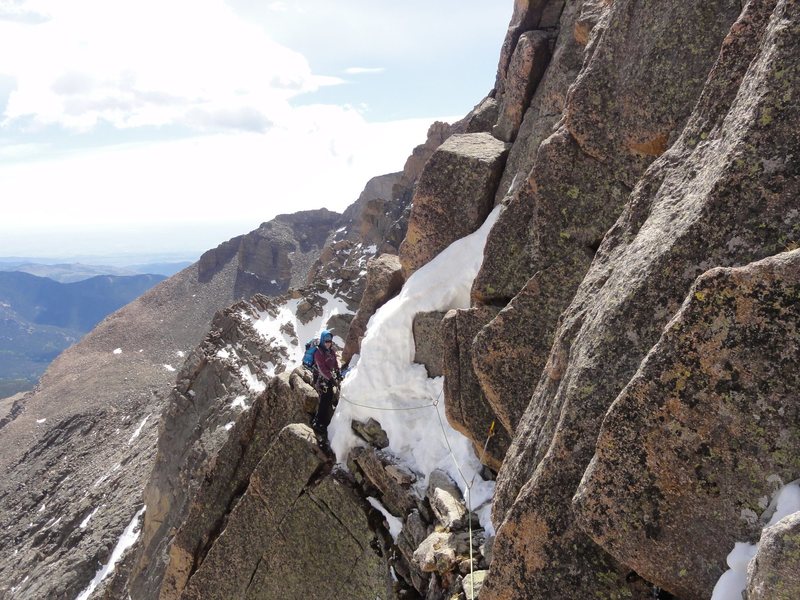 About to get to the "boulder" move on Broadway en route to the notch, June 15th, 2014.