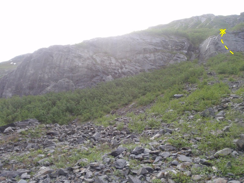 The right most face climb at the Byron Glacier Wall area.