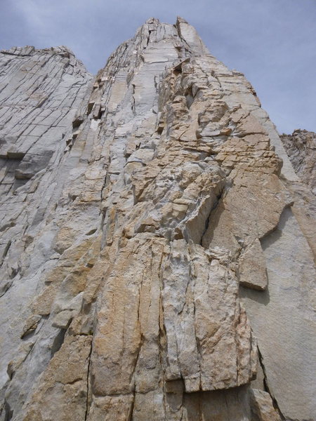 Looking up at Pitch 5 after downclimbing to the notch on Fishhook Arete. Beatuiful!