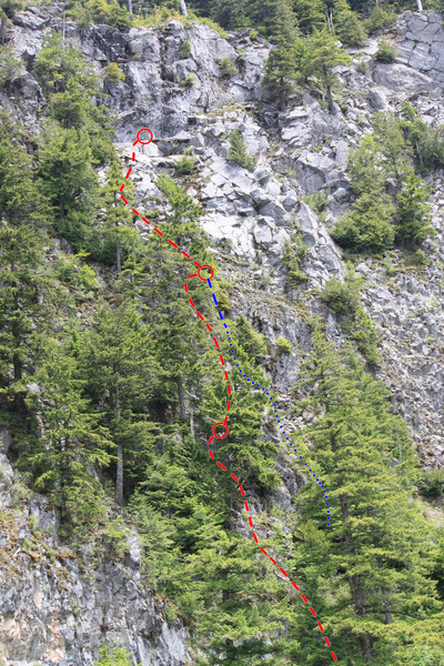 An oblique view/topo of "Ablation Zone" (red) and the variation start "Terminal Traverse" (blue; mostly out of sight)
