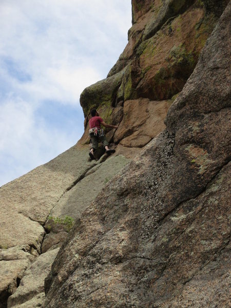 Joe in the business, following the NE Arete on Desdimona (5.9+).  A line better and more interesting than it first appears.