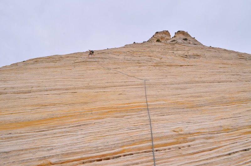 Me leading one of the pitches. The bolts are run out but the climbing is really easy.
