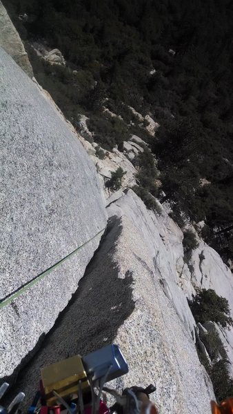 Looking down where the angle lessens and the hand crack thins to fingers