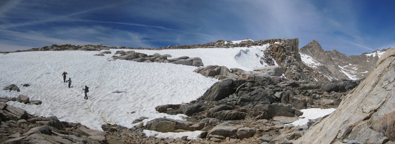 Nearing the crest of Bishop Pass coming from South Lake - June 2014.