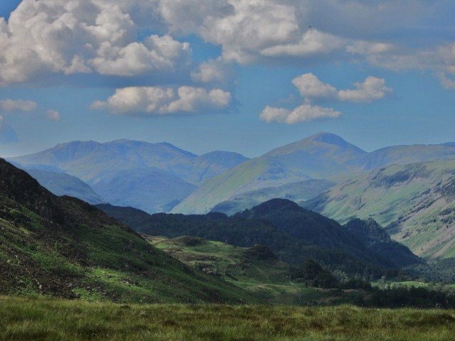 Looking towards Great Gable on the right and Englands highest mountain Scafell Pike 3250'