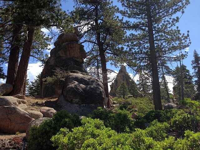 Sleepy Bear and Nightmare Towers through the trees, Big Bear South