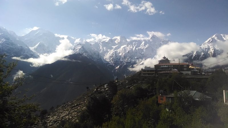 Kalpa and the view. Peak to the left is Jorkanden (21000ft). Kalpa is at 9200ft. In between there's the Sutlej gorge, down to the river at 6000ft.