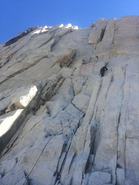 The route goes straight up the crack system above