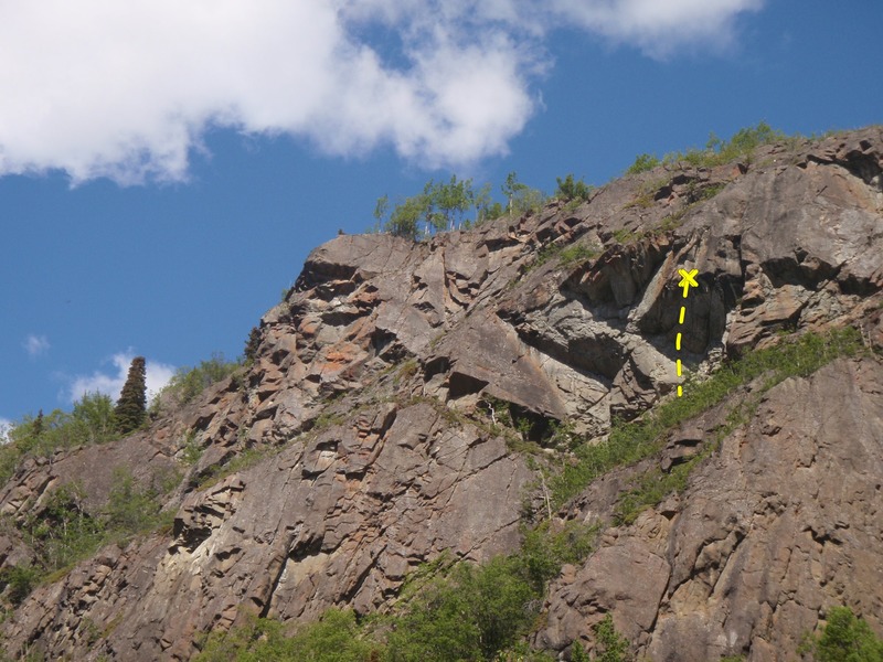 Climb the sport route to the middle hanging anchor.