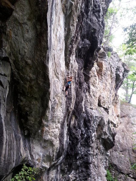 Mag onsighting the 12b section of the climb. She later falls on the first draw of the 11c section. Good job Mag!!!