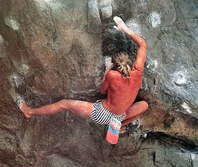 Skip Guerin on Around the World (V?), Eldorado Canyon
<br>
<br>
Photo by Carl Harrison