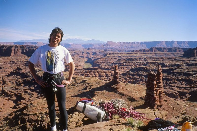 RalphE on summit, FA, 1999. The J-Rat shirt kinda dates the picture.