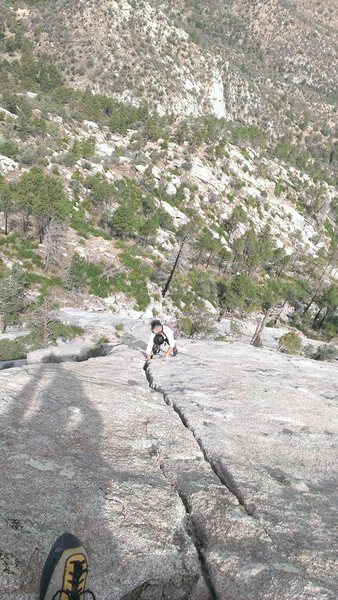 free solo looking down at adam cruising the amazing crack pitches