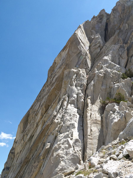 Hidden Agenda starts up the wide crack on the left side of the West Face.