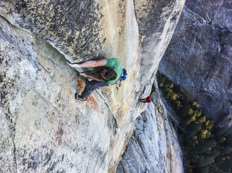 Tommy Caldwell on the pumpy layback finish to pitch 14.