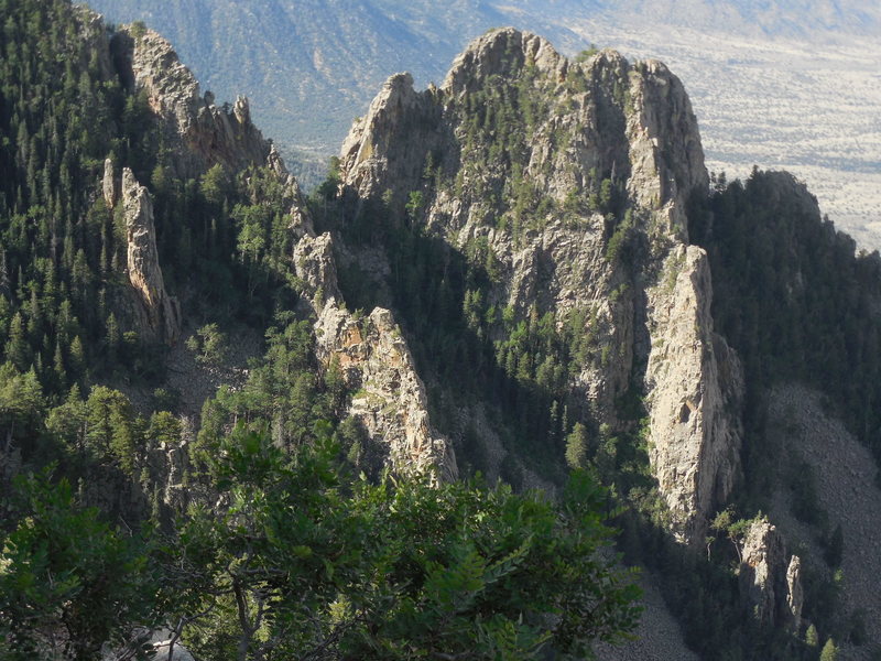 Paired Pole Pillars (left) from the Crest Spur overlook.