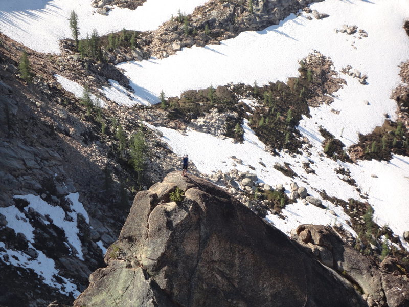 Climbers on the top of Concord Tower as seen from the Becky Route.