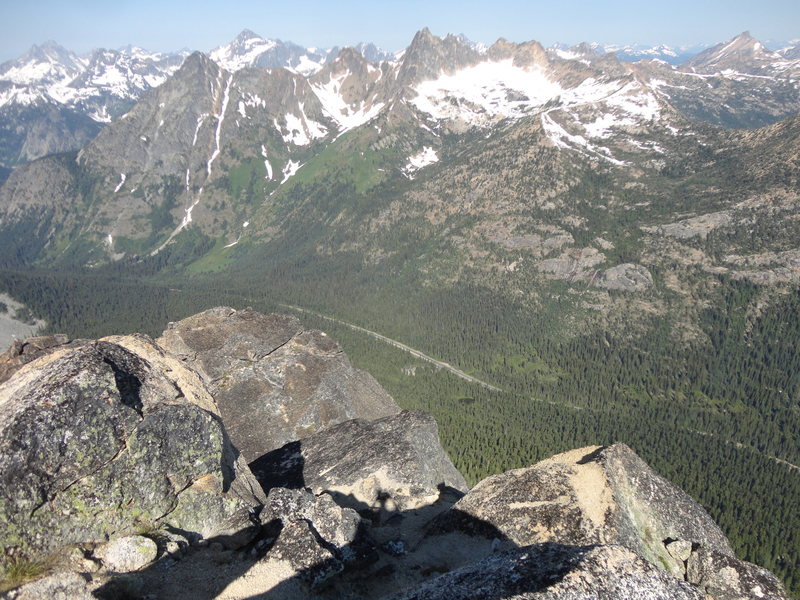 Hwy. 20 and the Blue Lake parking area from the top of Liberty Bell.