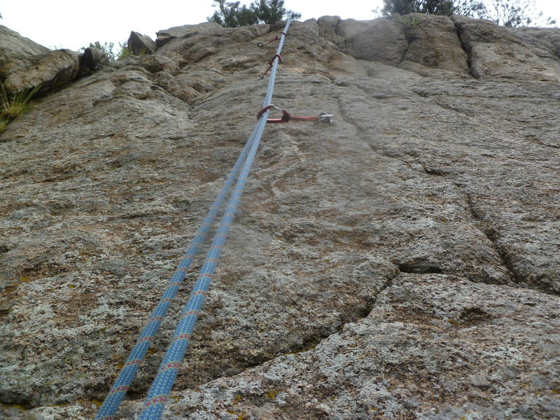 A close-up view of the climb making the slabby nature obvious.