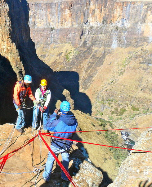 Absail down 670 ft. waterfall in Lesotho (Africa) 