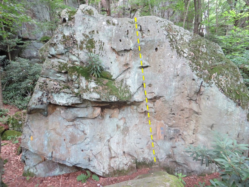 First boulder, 17 footer. V1ish problem pretty much up the center, possibly harder problems on the left, needs cleaned up though before attempts can be made.<br>
<br>
No info on first sends, Ill name it "ain't no thang" :)