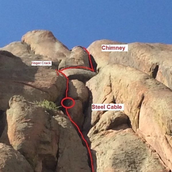 Top 2 pitches. Multiple options leaving the steel cable belay, as mentioned in the route description.