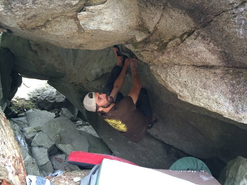 Brett just about to enter the beginning of the crux sequence.
