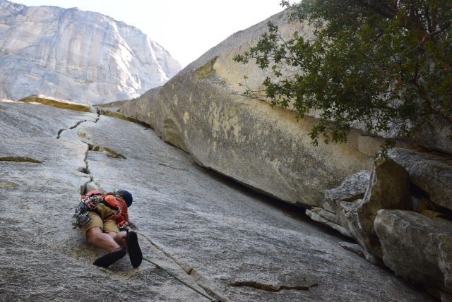 On the first pitch of Moby Dick, just getting done with the finger crack start