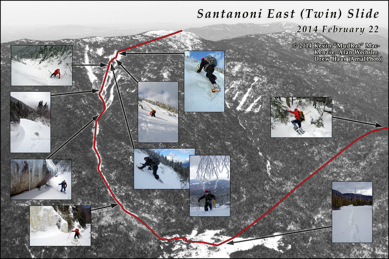 Santanoni Mtn. East (Twin) Slide - Winter. Thanks to Drew Haas for use of the aerial photograph.