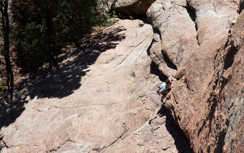Climbing above the low-angle slab