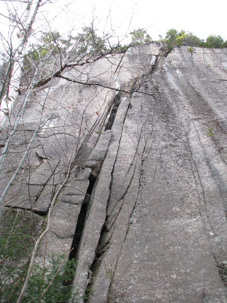 Early exploratory picture of 'Squeeze Box' and 'Happy Camper' (left hand second pitch hand crack) before they were climbed