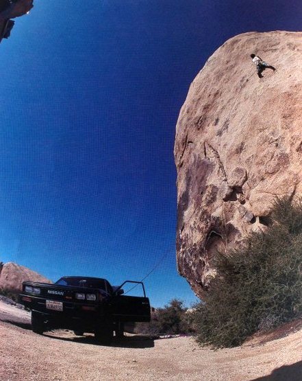 First ascent of <em>The Strange Attractor</em> (5.12a), Joshua Tree NP<br>
<br>
Photo by Charles Cole