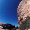First ascent of The Strange Attractor (5.12a), Joshua Tree NP<br>
<br>
Photo: Charles Cole collection