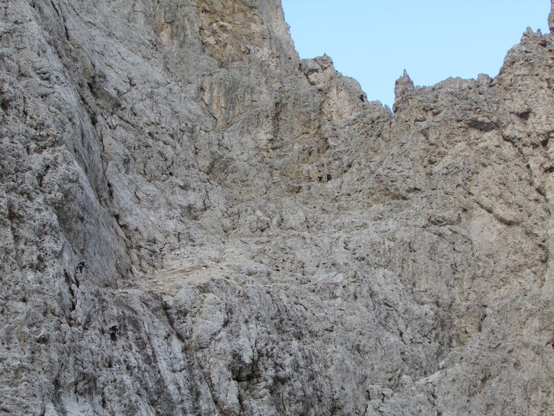 The large scree covered ledge comprises pitch 2, with some scrambling ...