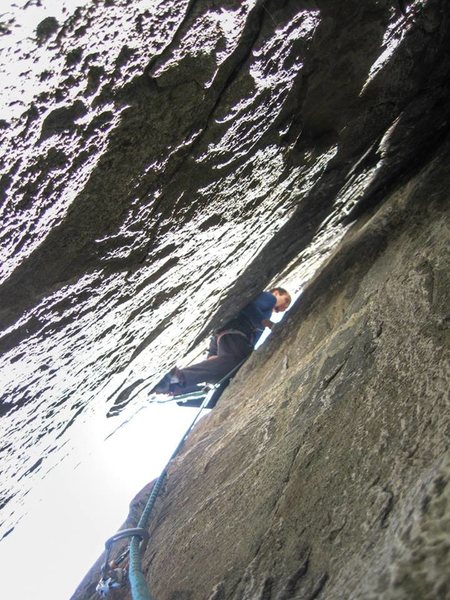 Crux pitch, which was 3rd pitch for us, since we couldn't quite reach this belay from the ground with a 60m rope.