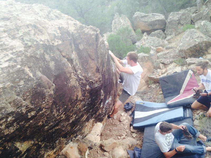 Sean moving to the top (with great spotters in the background).