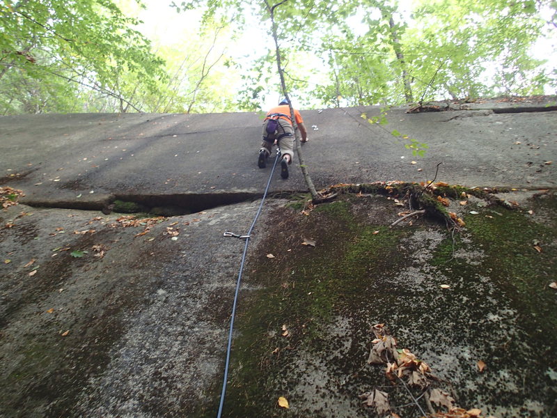 One of two bolted routes on Almost Perfect Slab. The other is about 20 ft to the left and more sparsely protected.