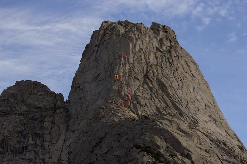 A climber I met in the cirque had some good camera equipment with him during the trip. He was able to get a photo of us and some other parties on K-crack. I believe we are the upper most party.