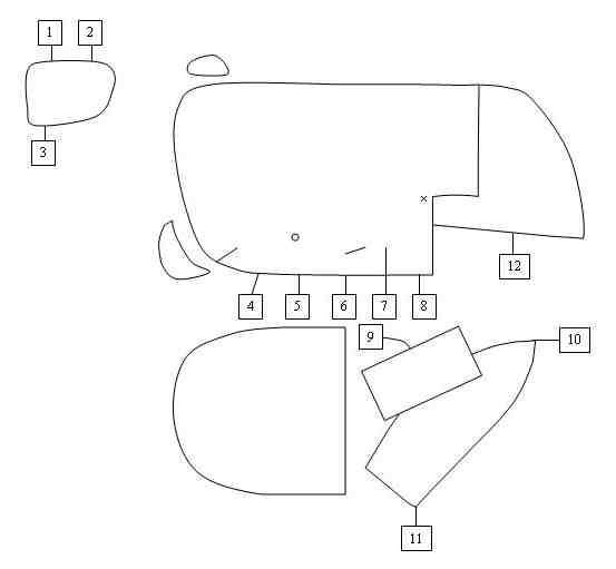 1. RATTLER CRACK 5.9 / V0- (left crack)<br>
2. LIZARD CRACK 5.8 (right crack)<br>
3. SPIDERWALK* 5.10a / V0- (crack)<br>
4. KALEIDOSCOPE 5.10a / V0- (slab; left crack off route)<br>
5. CYCLOPS 5.10a / V0- (slab, over circle)<br>
6. CYCLONE 5.10c / V0 (slab, over horizontal crack)<br>
7. APOCALYPSE 5.10b / V0 (slab, up vertical crack)<br>
8. ARMAGEDDON* 5.11a / V1 (slab, using edge on right)<br>
9. DYNOMIGHT* 5.11a / V1 (groove on face up and right to ledge)<br>
10. HANGOVER 5.8 (corner)<br>
11. OVERHANG 5.8 (corner)<br>
12. SEA OF GLASS 5.7 (slab; formerly 5.5 before painted)<br>
Topo made by Floyd Hayes