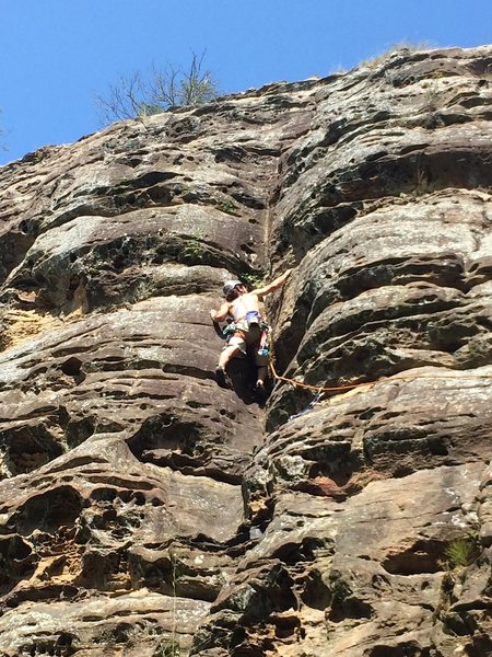 Stevie J climbing through the Open Book gully