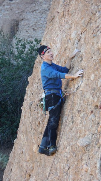 Tony moving up "Heart & Sole," on the Heart Wall, west face of the Temple of Ishtar.