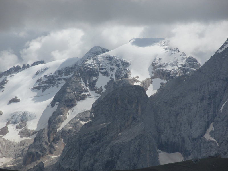 Marmolada Glacier. Seilbahn station faintly visible.