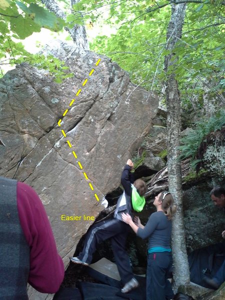 Alternator climbs arete to the left of problem denoted by yellow-dashed line.