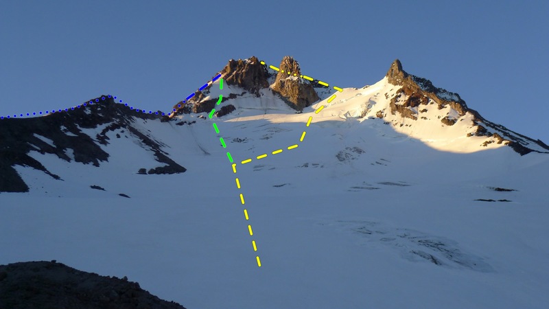 Jeff Park Glacier and North Ridge<br>
<br>
Yellow - Std. Jeff Park Galcier<br>
Green - Jeff Park Glacier North Ridge Variation<br>
Blue - North Ridge
